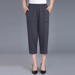 Plus Size High Waist Capri Pants Women Cropped Straight Pocket Casual Summer Fashion Trousers