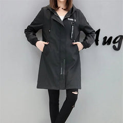 Trench Coat Women Academia Hooded Slim Windbreaker Student Spring Autumn Casual Outerwear Fashion