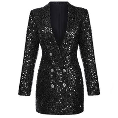 Sequined Blazer Women Glitter Sparkly Club Party High Fashion Jacket Elegant Chic Dress