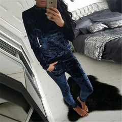 Velvet Tracksuit Women 2-Piece Winter Velour Sweat Suit Casual Matching Outfit Set Fashion