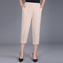 Plus Size High Waist Capri Pants Women Cropped Straight Pocket Casual Summer Fashion Trousers