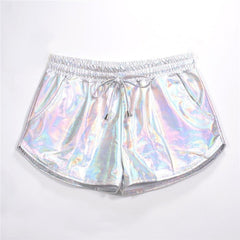 Metallic Hot Shorts Women Shiny Wet Look Elastic Drawstring Casual Club Party Fashion