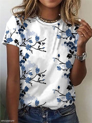 V-Neck Print T-Shirt Women Short Sleeve Loose Casual Comfortable Everyday Summer Fashion Top