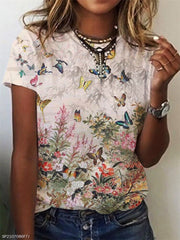 V-Neck Print T-Shirt Women Short Sleeve Loose Casual Comfortable Everyday Summer Fashion Top