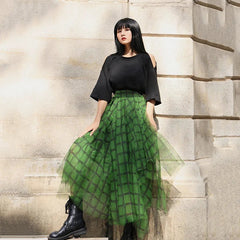 green plaid tulle skirt