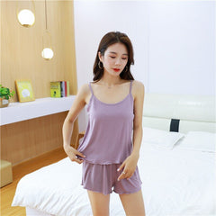 Pajama Set Women Thin Loose Shorts Camisole 2-Piece Casual Loungewear Sleepwear Fashion