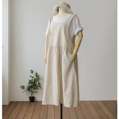 Plus Size Cotton Linen Maxi Dress Women Sleeveless Robe Pockets Casual Comfortable Fashion