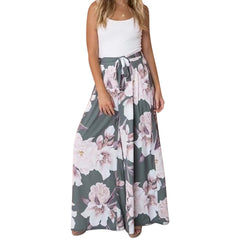 Y2K High Waist Floral Print Palazzo Pants Women Loose Baggy Lace-Up Wide Leg Boho Fashion