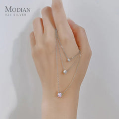 Pendant Necklace Women 925 Sterling Silver Cubic Zirconia Geometric Sparkling Zircon Wedding Jewelry Gift