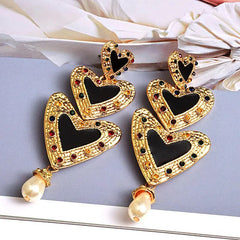 Heart Drop Earrings Women Metal Crystal Long Stud Fashion Jewelry Elegant Gift Accessories