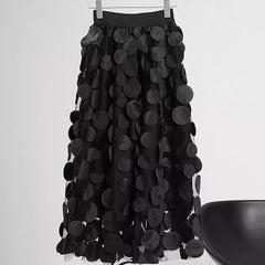 Women's Polka Dot Gauze Elastic Waist Skirt Loose Fit Streetwear Fashion Midi A-Line Mesh Skirt