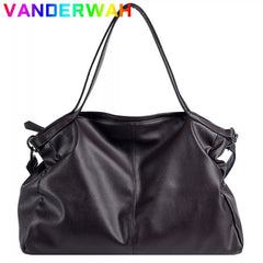 Shoulder Bag Women Large Capacity Black Hobo Solid Soft Faux Leather Crossbody Travel Tote Handbag