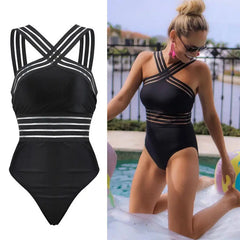 Sexy Black Striped One Piece Swimsuit Women's Bandage Push Up Swimsuit Swimwear Beach Triangle Bathing Suit