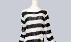 Striped Gothic Sweater Unisex Long Loose Hollow Out Hole Distressed Cool Streetwear Fashion