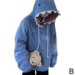 Oversized Shark Patchwork Hoodie Women Funny Long Sleeve Pullover Casual Sweatshirt Fall Winter