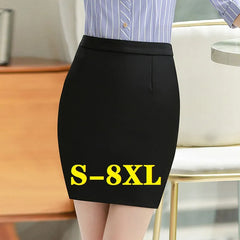 Women's Plus Size Black Above Knee Skirt Bodycon High Waist Office Short Skirts