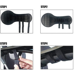 Step-by-step guide on how to use a black Computer Arm Rest tray with straps.