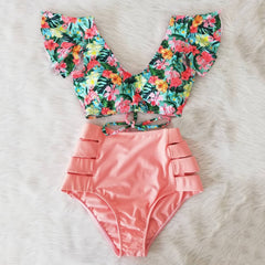 Women's Bikini Set High Waist Ruffled 2 Piece Swimsuit Floral Print Swimwear