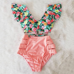 High Waist Floral Print Bikini Set Women Ruffle 2-Piece Swimsuit Beach Vacation Swimwear