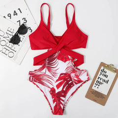 One-Piece Swimsuit Women Printed Padded Backless Beach Bathing Suit Summer Swimwear