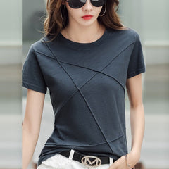 Ribbed Cotton T-Shirt Women O-Neck Short Sleeve Casual Comfortable Everyday Fashion Top