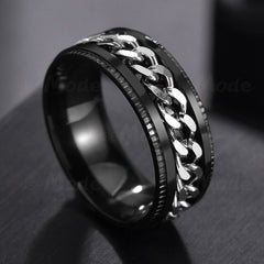 Rotatable Ring Women Titanium Stainless Steel Grooved Edge Link Chain Promise Wedding Jewelry Gift
