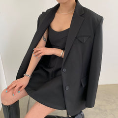 Oversized Blazer Women Solid Color Loose Stylish Chic Casual Office Outerwear Fashion Coat
