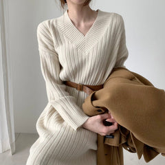Long Sleeve Knitted Sweater Dress Women Loose Warm Casual Elegant Winter Fashion Dress