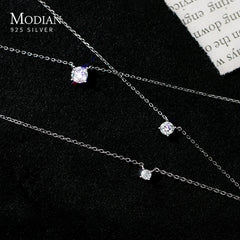 Pendant Necklace Women 925 Sterling Silver Cubic Zirconia Geometric Sparkling Zircon Wedding Jewelry Gift