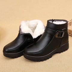 Ankle Boots Women PU Vegan Leather Thick Plush Warm Snow Winter Chic Casual Cold Weather Shoes