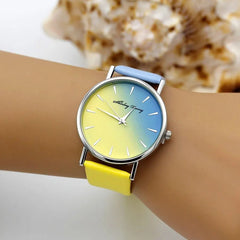 Watch Women Casual Gradient Color PU Leather Band Luxury Trendy Quartz Ladies Wristwatch Fashion