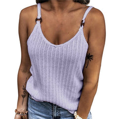 Knit Sling Tank Top Women Sleeveless Round Neck Suspender Casual Everyday Summer Fashion