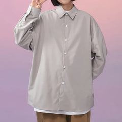 Shirt Women White Long Sleeve Turndown Collar Oversized Teen Girls Casual Everyday Fashion Top