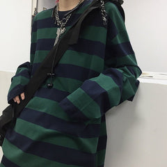 Striped Oversized Sweater Women Long Sleeve Gothic Couple Tops Casual Streetwear Fashion