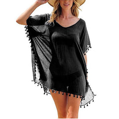 Swimsuit Cover Up Chiffon Tassels Beach Wear for Women Swimwear Bathing Suit Loose Solid Cover Ups