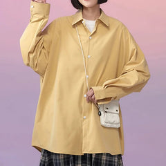 Shirt Women White Long Sleeve Turndown Collar Oversized Teen Girls Casual Everyday Fashion Top