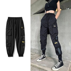 Y2K Cargo Pants Women Gothic Black Elastic Waist Baggy Streetwear Casual Fashion Trousers