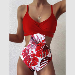 One-Piece Swimsuit Women Printed Padded Backless Beach Bathing Suit Summer Swimwear