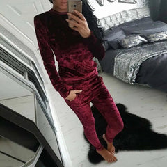 Velvet Tracksuit Women 2-Piece Winter Velour Sweat Suit Casual Matching Outfit Set Fashion