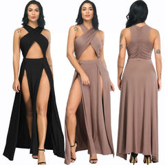 Cut-Out Maxi Dress black and apricot