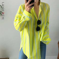 Shirt Women Vertical Stripe Long Sleeve Temperament Fit Trendy Casual Chic Everyday Fashion Top