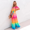 Ombre Gradient Off Shoulder Maxi Dress Women Chiffon Ruffle Belt Elegant Beach Wedding Guest