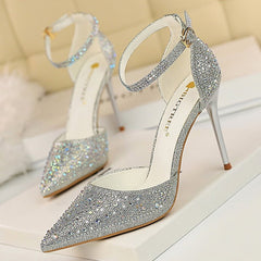 Rhinestone High Heel Pumps Women Sparkly Stiletto Elegant Wedding Gala Party Fashion Shoes