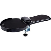 Black adjustable stand with a central knob on a white background