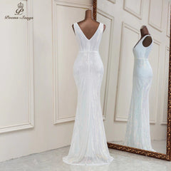 Deep V-Neck Sequin Mermaid Dress Women Elegant Evening Gown Wedding Guest Prom Party Fashion