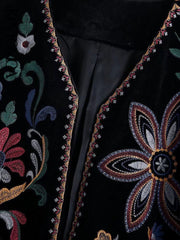 Velvet Embroidered Blazer Women Vintage Cropped Open Front Boho Casual Chic Outerwear Fashion