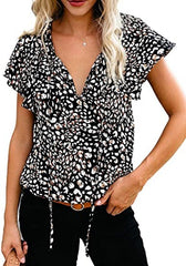 Floral Print Chiffon Blouse Women V-Neck Casual Elegant Spring Summer Beach Vacation Fashion