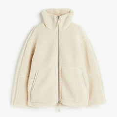 Teddy Fleece Jacket Women Lamb Wool Cozy Oversized High Collar Zip-Up Fuzzy Warm Winter Outerwear