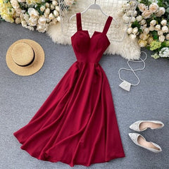 Cottagecore Spaghetti Strap Midi Dress Women V-Neck Open Back Y2K Milkmaid Casual Summer Fashion