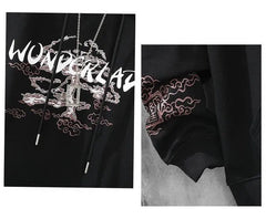 Anime Graphic Hoodie Women Black White Casual Streetwear Everyday Fashion Top
